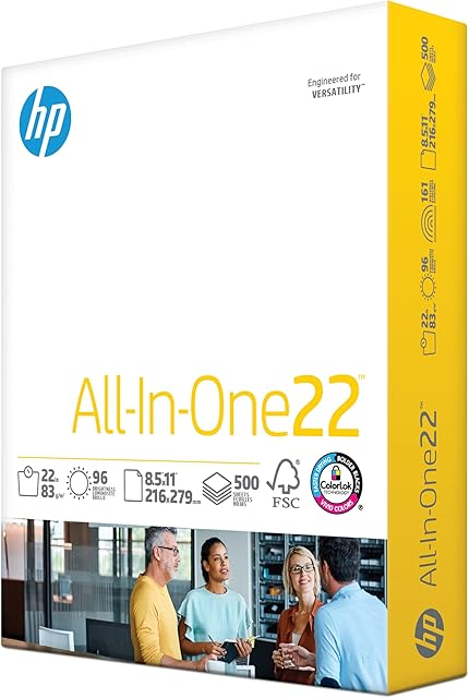 HP Printer Paper | 8.5 x 11 Paper | All In One 22 lb | 1 Ream - 500 Sheets | 96 Bright | Made in USA - FSC Certified | 207010R