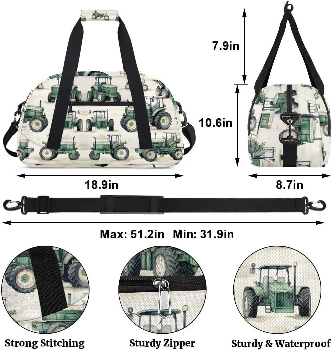 Tractor Truck Kids Duffel Bag for Boys, Sports Gym Bag Overnight Travel Weekender Bag Lightweight Carry On Sleepovers Bag for School Practice Gymnastics