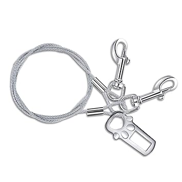 Divoti No Chew/Chew Proof Dog Car Seatbelt Safety Restraint, Dog Tie Out, Puppy Vehicle Seat Belt w/Double Clip & Latch Attachment ? Entirely Surgical Stainless Steel - 24 Inches