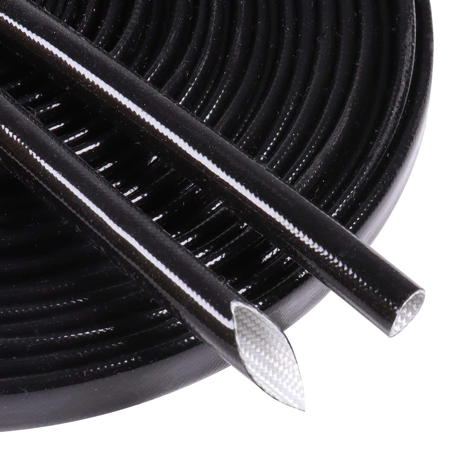 Silicone Fiberglass Sleeve Heat Shield Wire Protective High Temperature Electrical Insulation Self-extinguishing Black (3/8"-16ft)