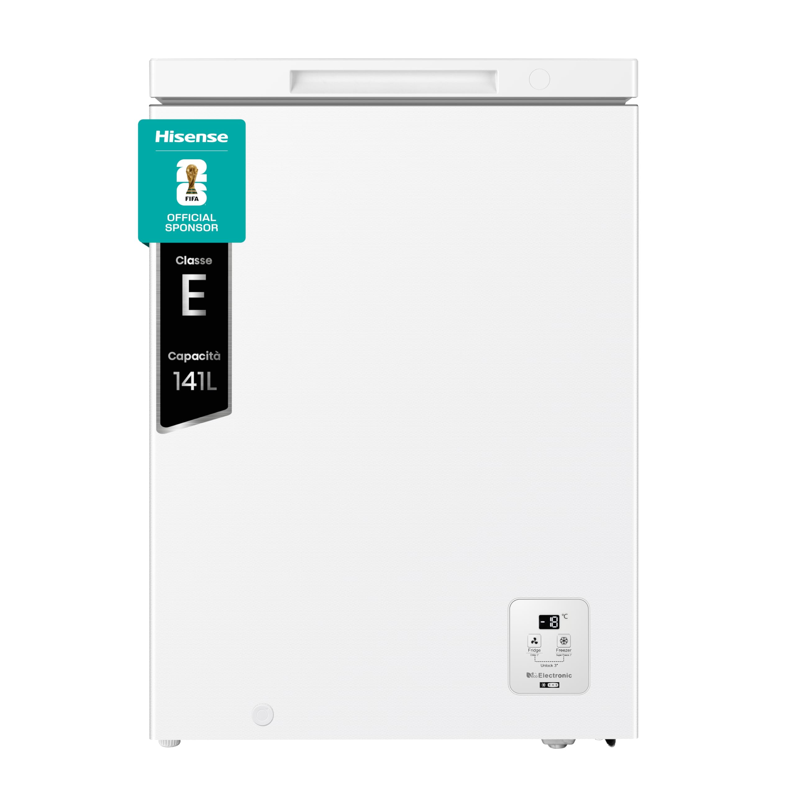 Hisense FT145N1AWE NUOVO Congelatore a pozzo 141 litri, Super Silenzioso 40 db, classe E, (L*P*A): 60,6×55,9×85,8 cm, Bianco