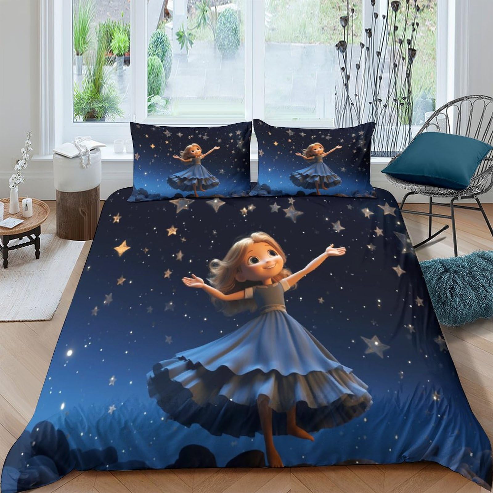 BARDYS Star Princess Quilt Cover for Teens And Adults Duvet Cover 3D Print Anime Comforter Covers with Pillow Cases with Zipper Closure Bedding Set Soft Microfiber 3 Pieces King（220x240cm）