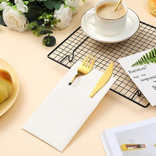 Miniatura 45 de Cindeer 150 servilletas de lino negro con bolsillo de cubiertos integrado, papel preplegado, desechable, toalla de mano para invitados, boda, Negro
