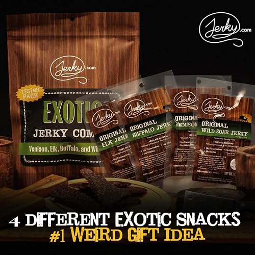 Miniatura 6 de Jerky.com 's Classic Exotic Jerky - Paquete a granel con 4 tipos de carne seca (Venison, Buffalo, jabalí y alce) - Bocadillo alto en proteínas,
