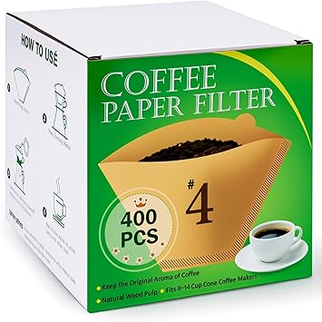 BYKITCHEN 400PCS #4 Cone Coffee Filters Fits 8-12 Cup & 14 Cup Coffee Makers, Size 4 Unbleached Disposable Coffee Filter Paper, Compatible with Ninja, Cuisinart 12-Cup/ 14-Cup & Drip Coffee Machine