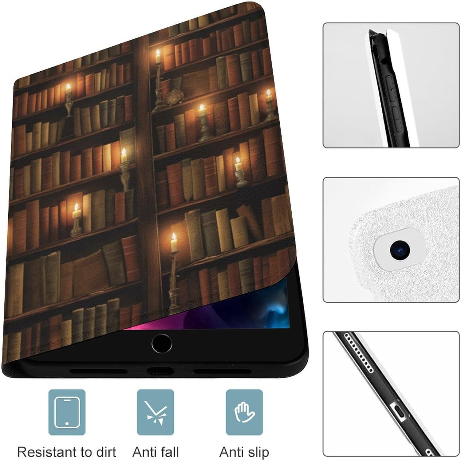 Library Bookshelf Candlelight Case for iPad iPad Mini 5/4/3/2/1(7.9- Inch) iPad Mini 6 (8.3-inch, 2021) with Pencil Holder, Protective Case with Soft TPU Back, Auto Sleep/Wake Cover