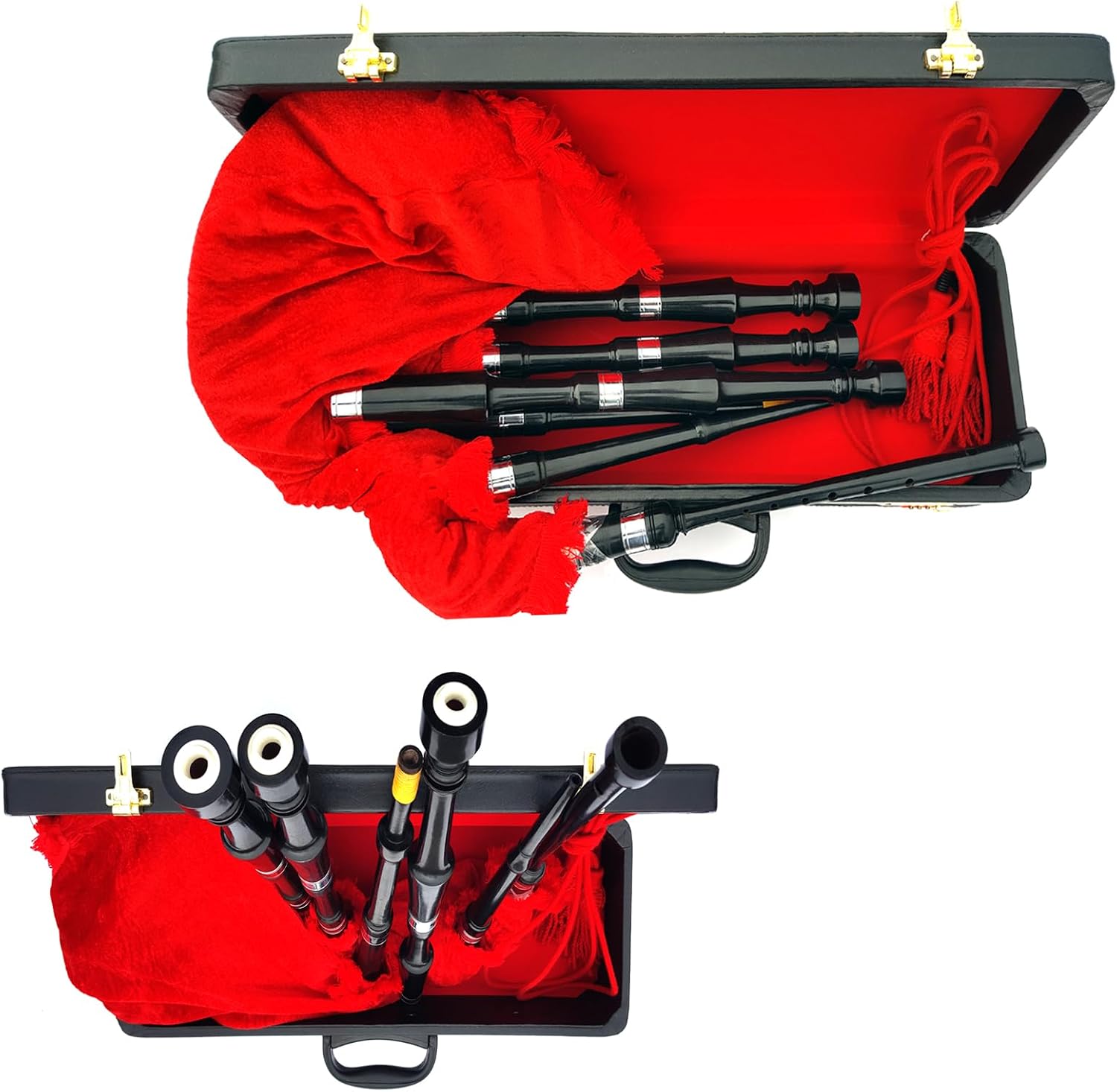 Scottish Great Highland Bagpipe - Red Velvet Cover Plain Half Silver Mounts Black Rosewood Made Free Wood Case