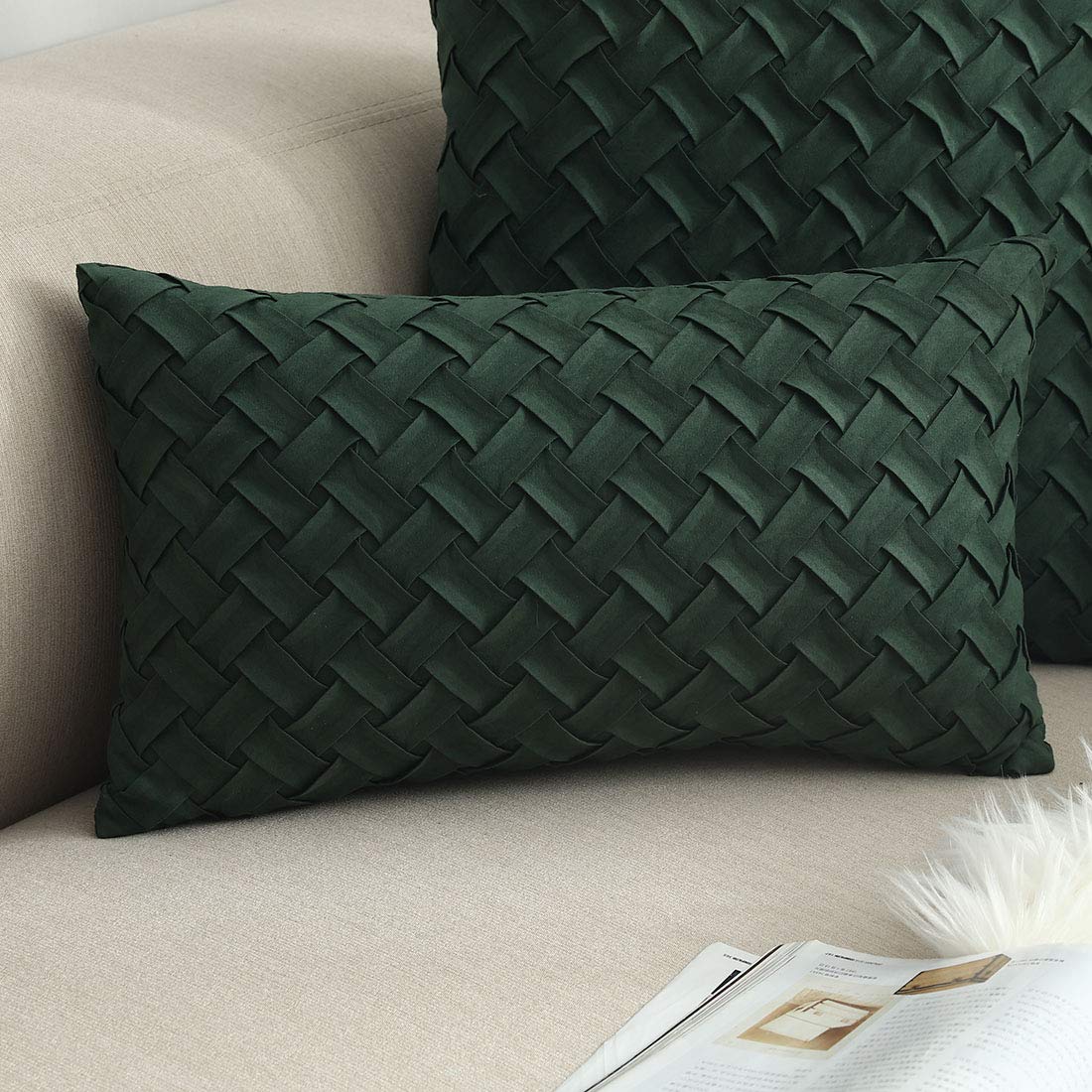 Boho Basket Weave Pattern Decorative Throw Pillow Cover Super Soft Suede Solid Square Accent Cushion Case Compatible with Couch Sofa Car (GML,18"x18"),Decorations