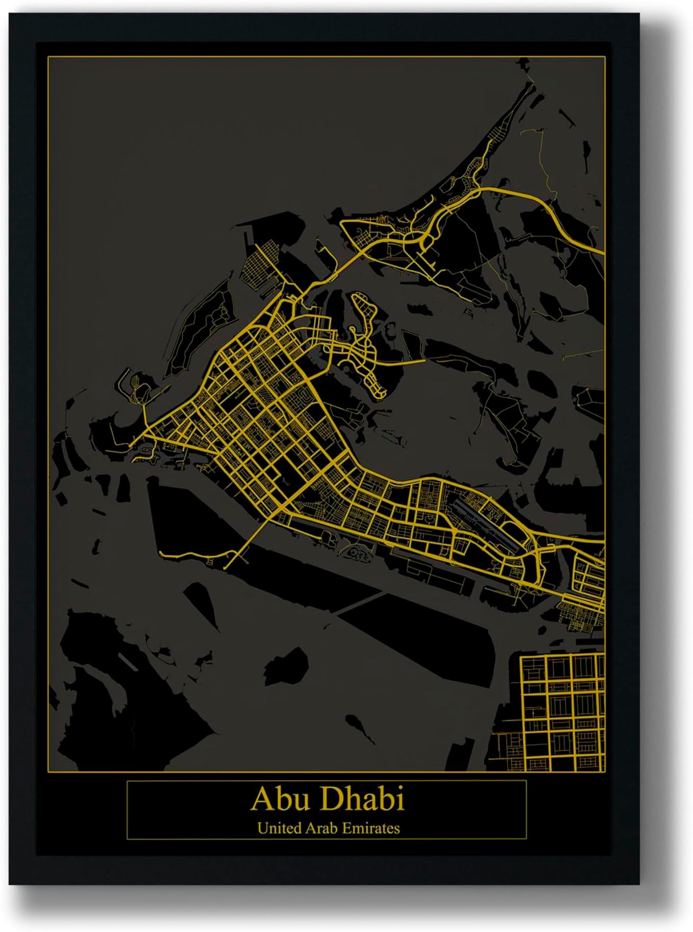 FRAME Bazaar Abu Dhabi Map Framed Paintings for Room Decoration For People Who Sleep Under Stars (12 x 16, Framing with Leminated Poster)