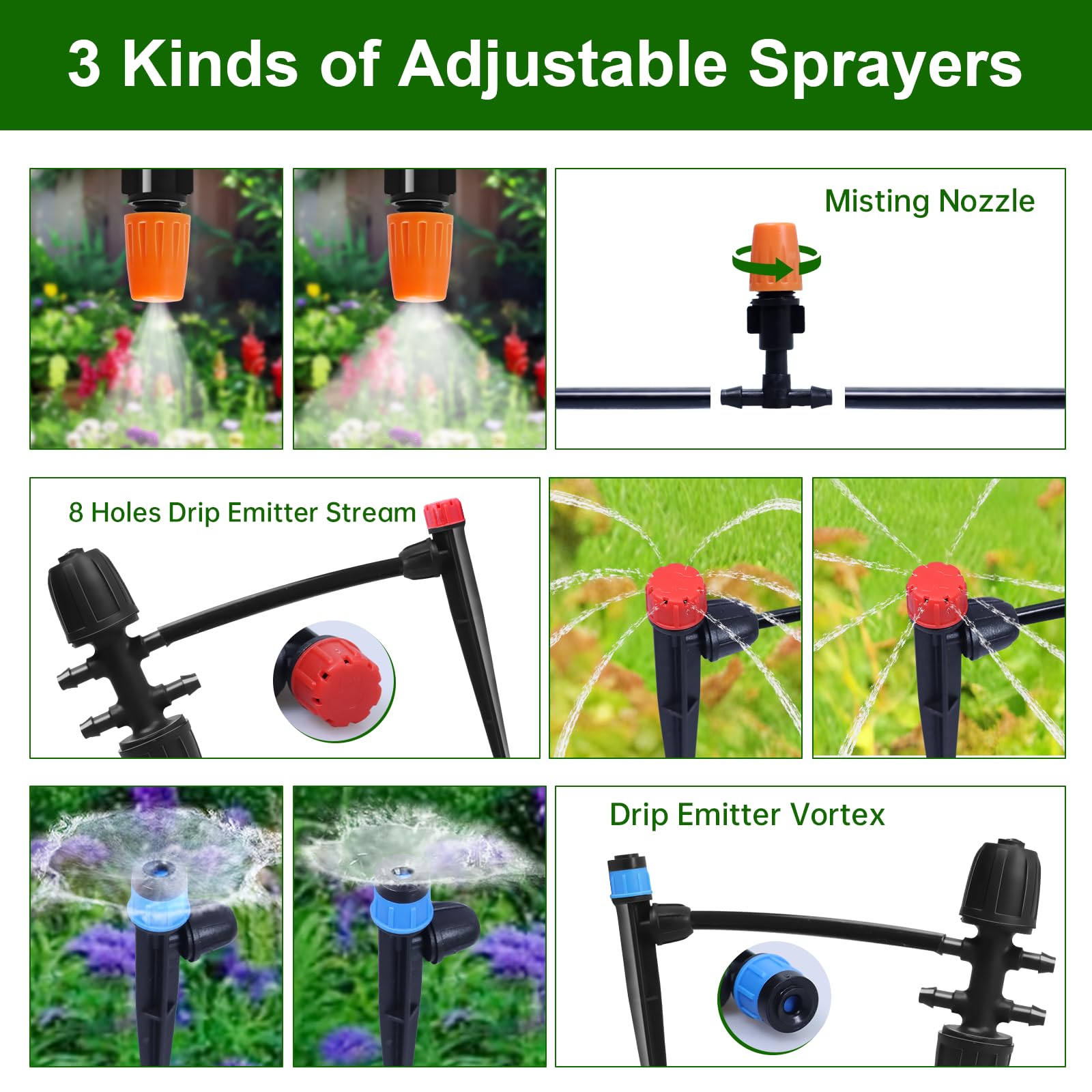 Kit di irrigazione a goccia da 60 m, sistema di irrigazione automatico da giardino con tubo da 1/2" e 1/4" per serra, prato, aiuola rialzata, sistema di irrigazione micro nebulizzazione per piante
