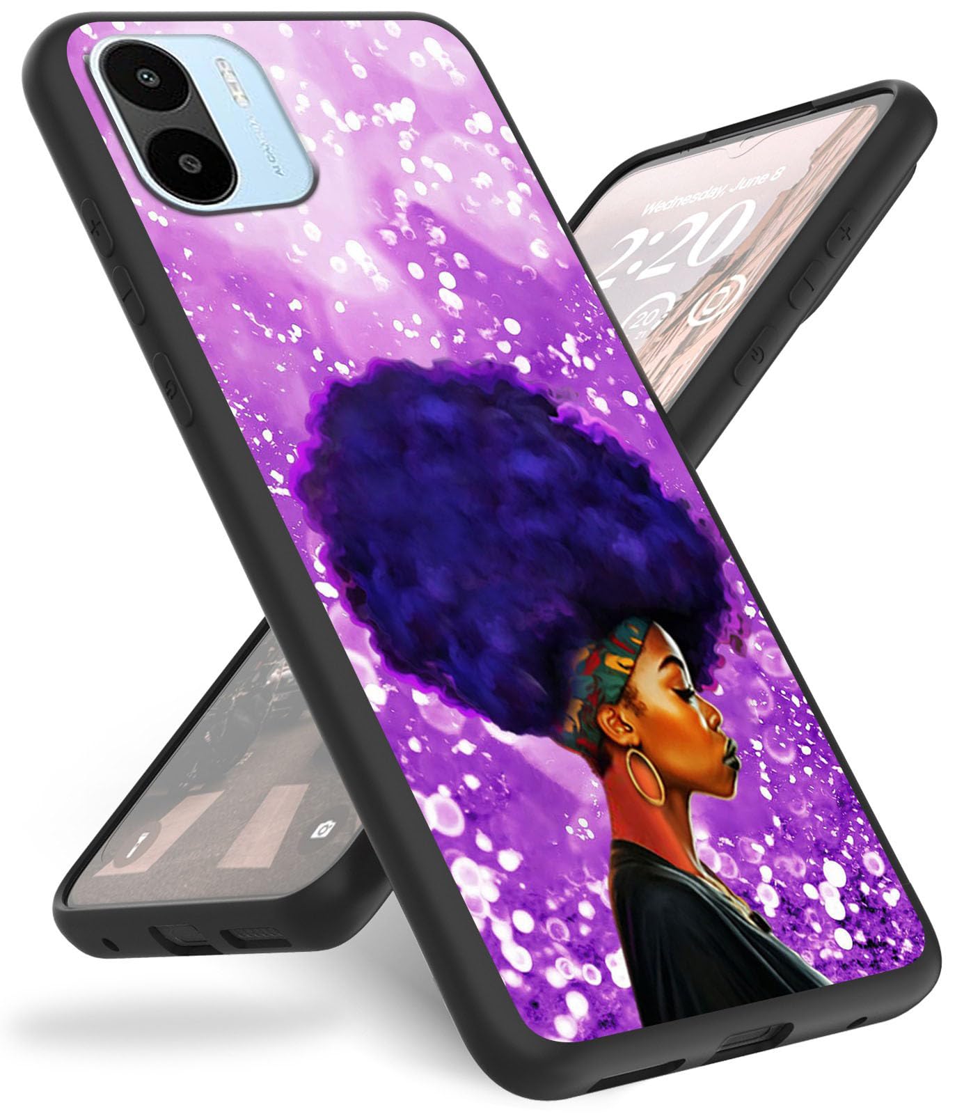 for xiaomi Redmi A1 Case,Slim Anti-Scratch Shockproof Durable Black Silicone Protective Case for xiaomi Redmi A1,Purple African Womans