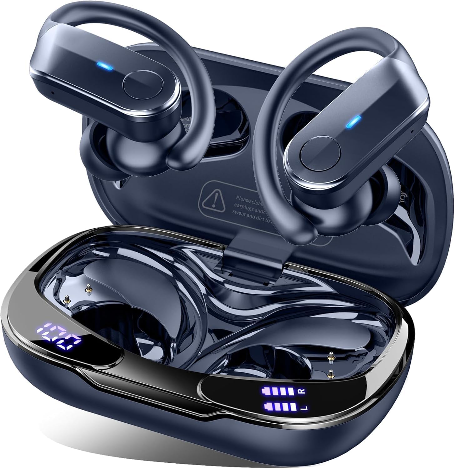 Cuffie Bluetooth 5.4 Sport, Auricolari Bluetooth 70 Ore HiFi Stereo,Cuffie Wireless Impermeabili IPX8,4 ENC Cancellazione Rumore Mic,Con Display a LED, Headphones Per Corsa e Sport Estremi, Blu