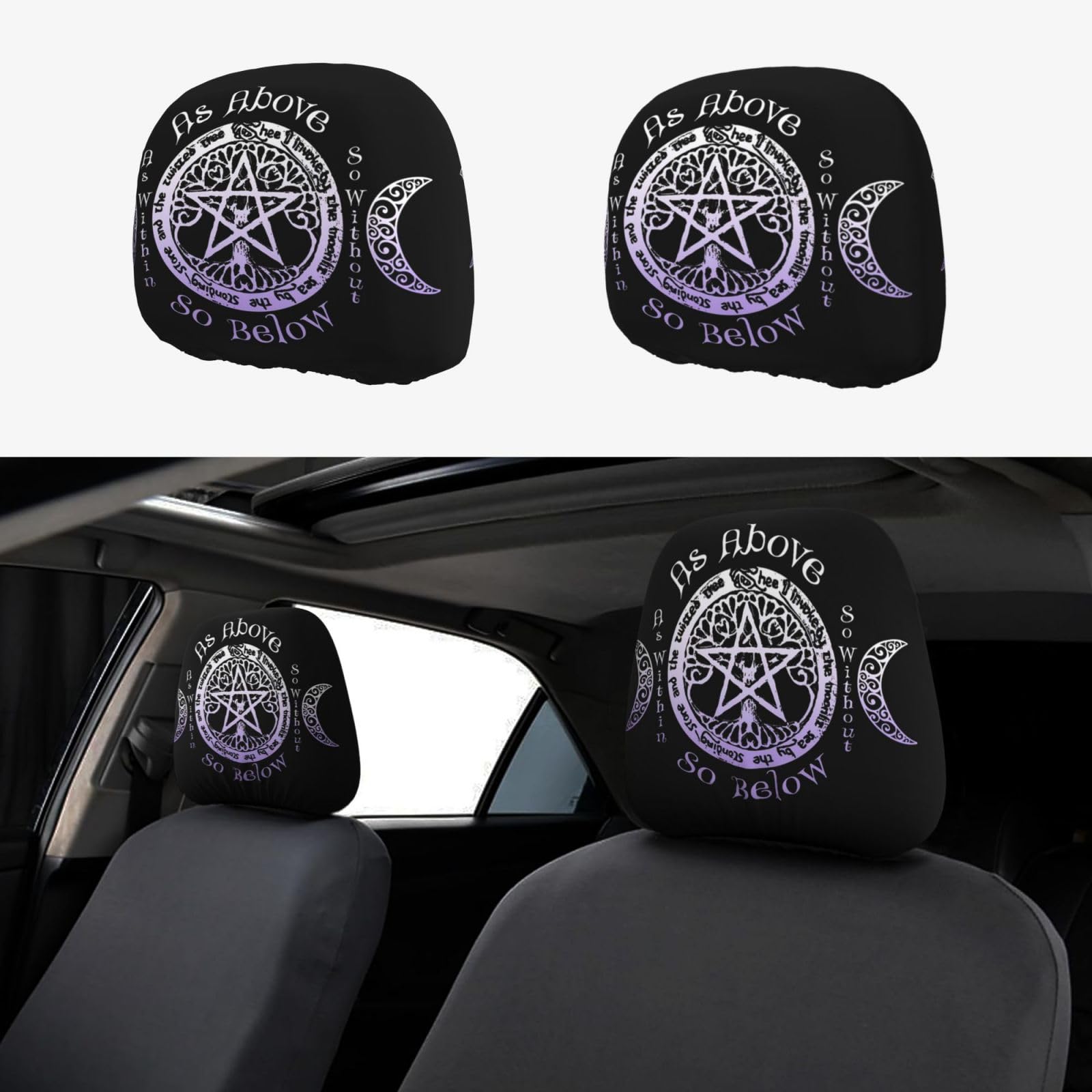 DWWKWJ Wiccan Pagan Witch Car Headrest Covers Universal Car Seat Headrest Cover Reusable Car Seat Headrest Protecting Cover