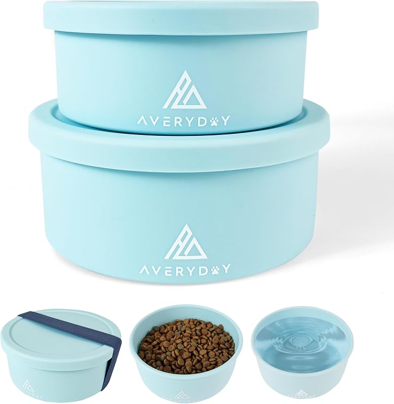Tigelas para Viagem para Cães AVERYDAY em Silicone com Tampa e Alça, 2 em 1, 20 oz e 30 oz, Modelo RBL-V2