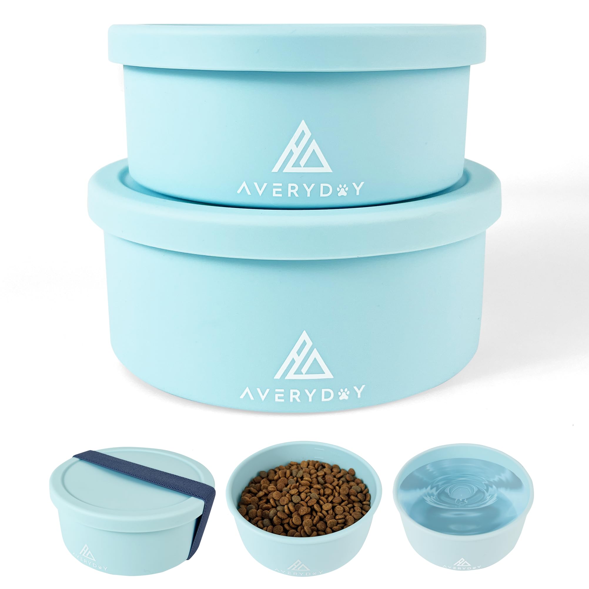 AVERYDAY 50 Oz Travel Dog Bowls with Lids, 2-in-1 Portable Pet Bowls for Food and Water, Leakproof Travel Dog Food & Water Bowl for Outdoor, Camping, Travel Dog Feeding Bowl, Daycare Pet Bowls