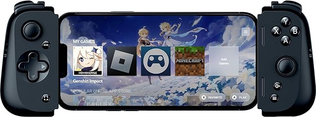 Razer Kishi V2 do iPhone'a  mobilny kontroler do gier (uniwersalne dopasowanie z wysuwanym mostkiem, strumieniowymi grami PC i konsolami, ergonomiczna konstrukcja, obsługiwana przez aplikację Razer