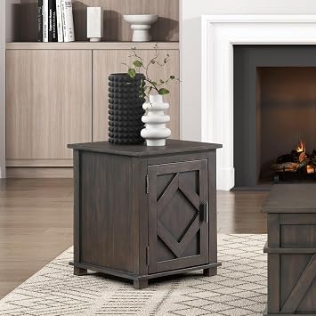 NewCosmos Traditional Rustic Chairside Table with Adjustable Storage Shelf Brown Finish Durable Wood Living Room Furniture 1pc