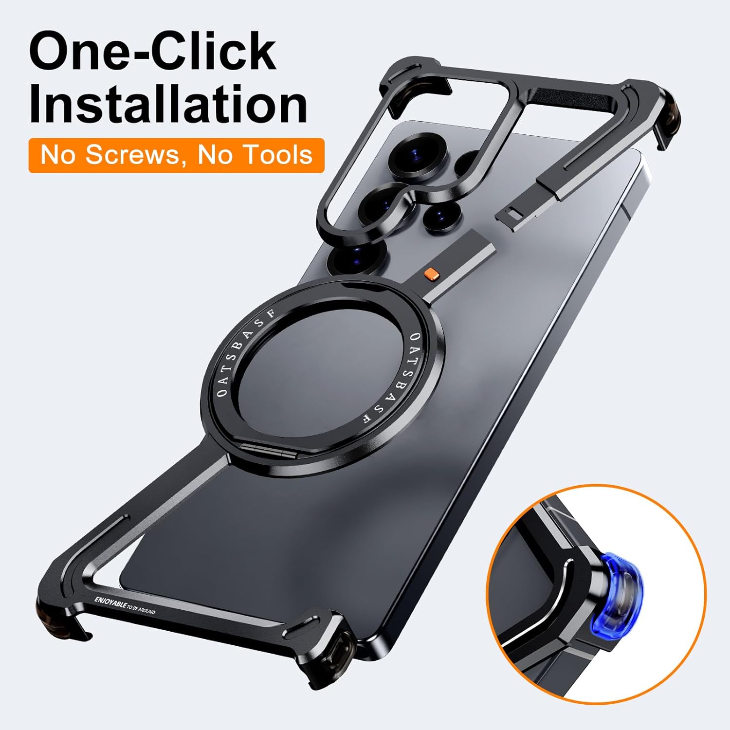 for Samsung Galaxy S25 Ultra Case Magnetic with Stand, Frameless Metal S25 Ultra Slim Case for Magsafe, Cool Drop-Proof Protective Cover for Samsung S25 Ultra for Men Women 6.86 Inch, Black