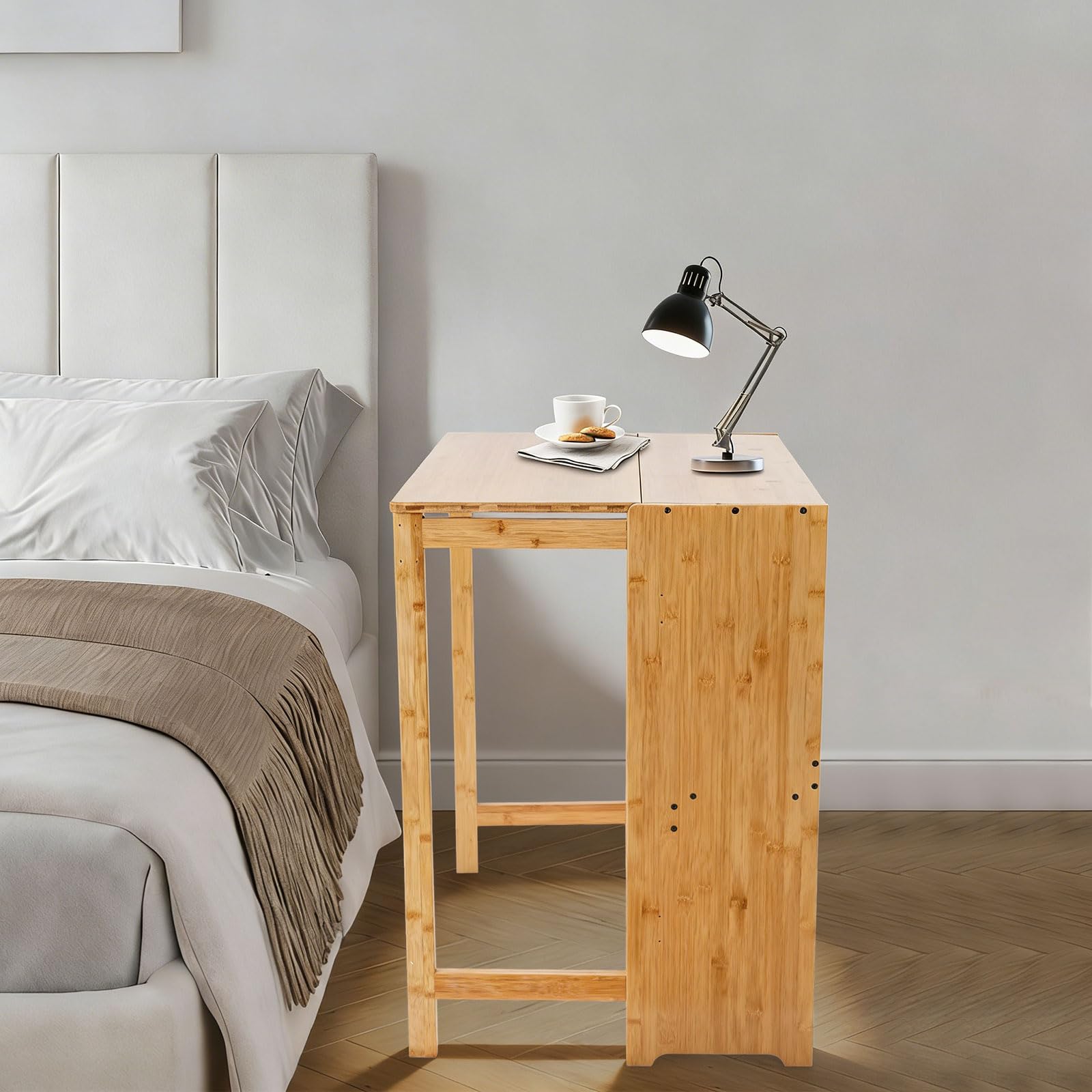 Scrivania pieghevole 83 x 54 cm, segretario salvaspazio con libreria, per ufficio, soggiorno e camera da letto, colore legno