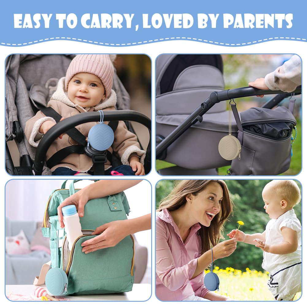 Boite a Sucette Bebe 3pcs Silicone Rangement Portable Impermeable sans BPA Voyage Gris fume Kaki Bleu