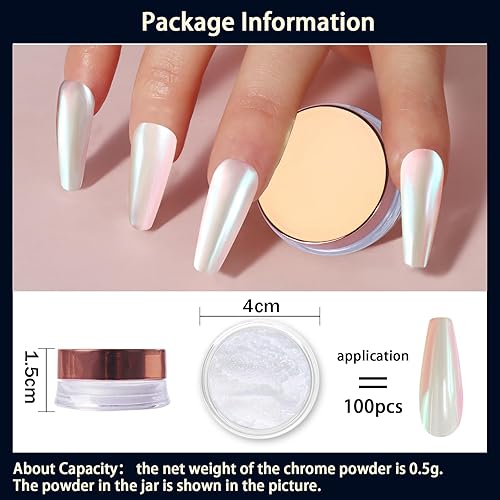 Miniatura 5 de Allstarry Polvo de uñas cromado de unicornio, aurora, sirena iridiscente, perla blanca, pigmento cromado, polvo de hadas con purpurina para arte de