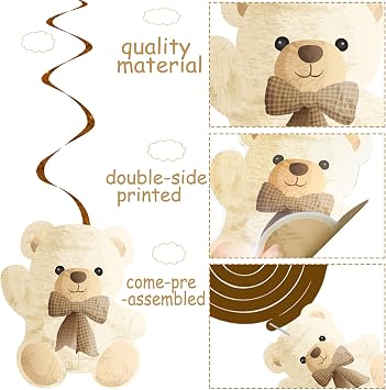 Bear Hanging Swirls Teddy Bear Baby Shower Decorations 15Pcs Teddy Bear Hanging Decor Cute Bear Swirls Ceiling Streamer We Can Bearly Wait Party Decorations for Bear Theme Baby Shower Supplies