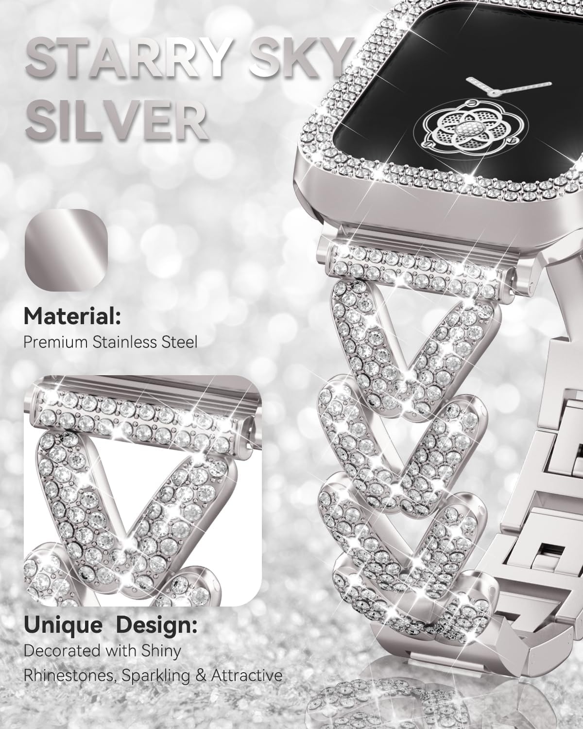Rhinestones Encrusted Metal Bracelet and Case, Compatible with Apple Watch Bands 38mm-49mm (Series 11/10/1/SE/Ultra 2)- Bling Gold Women's Jewelry Strap, Luxury iWatch Bracelet with Screen Protector