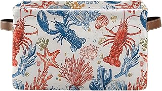 zyrtty Storage Bins, Lobster Shellfish Coral Pattern Sturdy Foldable Storage Boxes for Organizing Clothing, Sheets,Books - Shelf Organizer Shelves Basket Storage Bin for Car Trunk