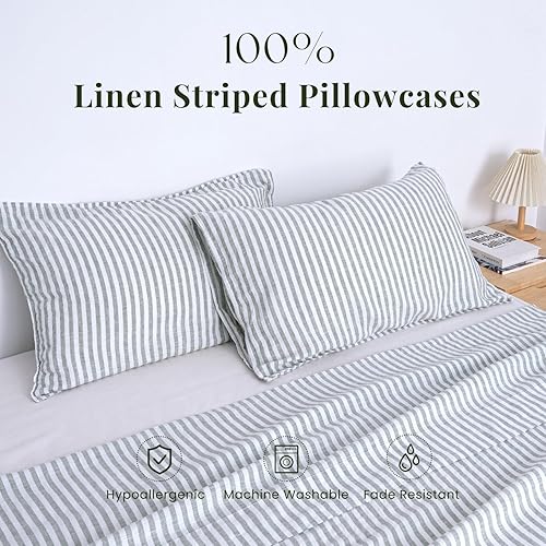 Miniatura 112 de S VICTORY SYMBOL 100% Organic Linen Pillowcases 20"x30" Set of 2,French Natural Flax Soft Durable Pillowshams Sandy Beige,Standard