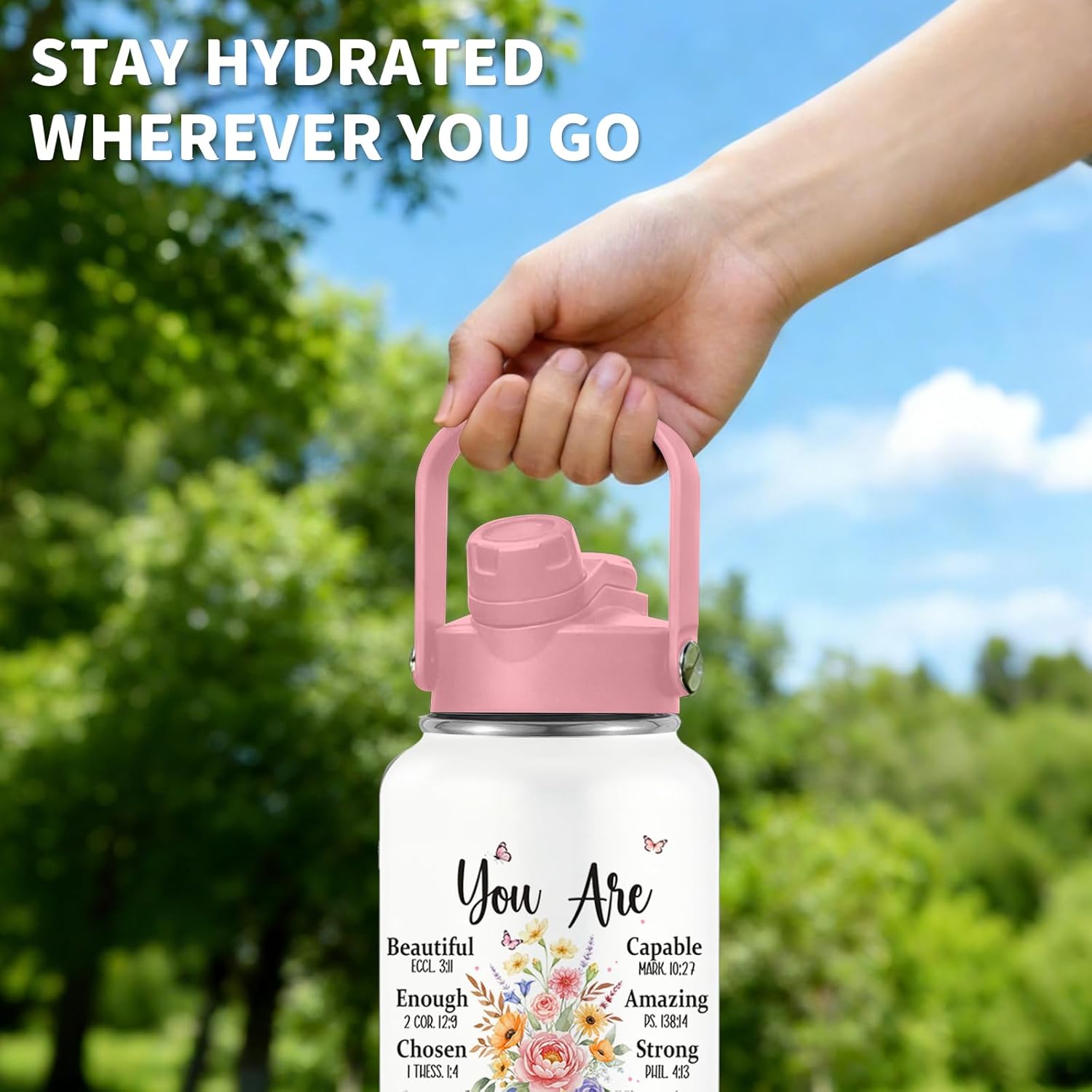 Christian Cup Gift for Women, Stainless Steel Water Bottle with Handle, 2-in-1 Straw and Spout Lid, 24oz Coffee Mug Insulated Travel Cup for Sports Birthday Valentines Day Gifts - Image 5