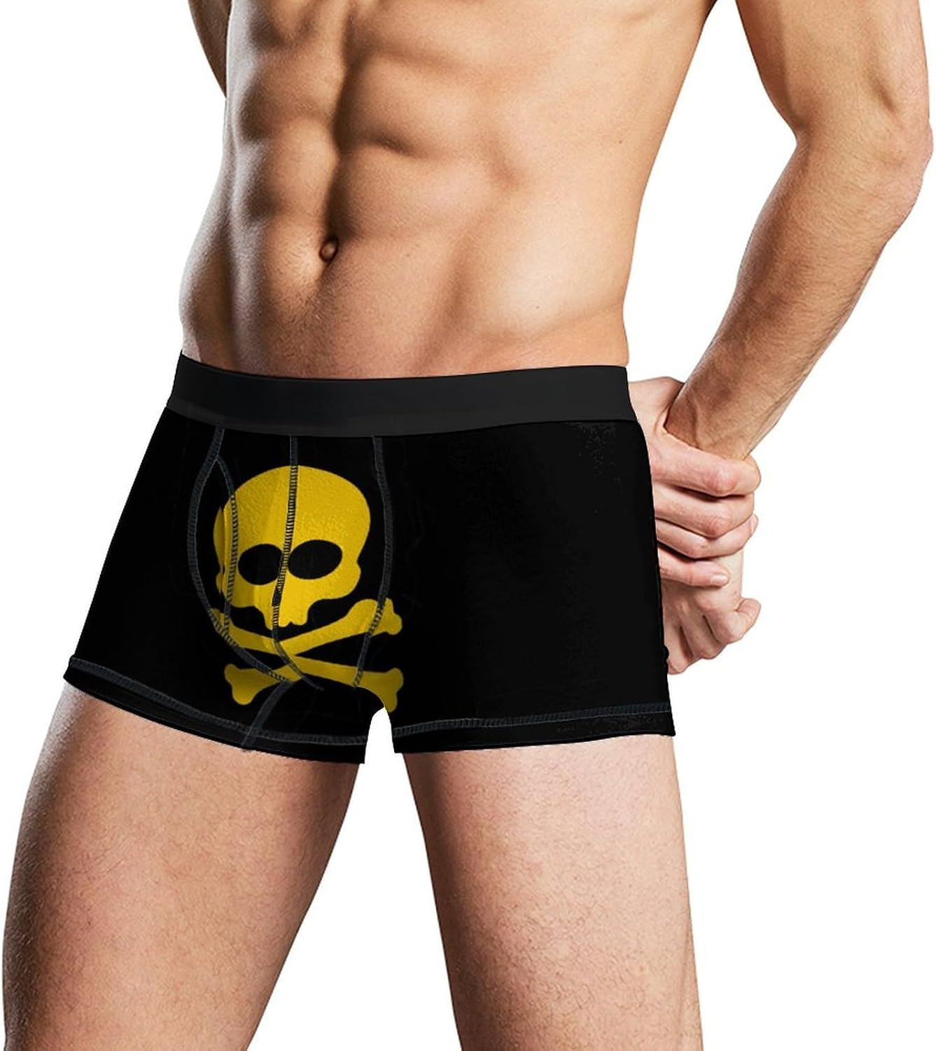 Yellow Skull And Crossbones Novelty Men's Boxer Briefs Soft Breathable Underpants Trunks Stretch Underwear