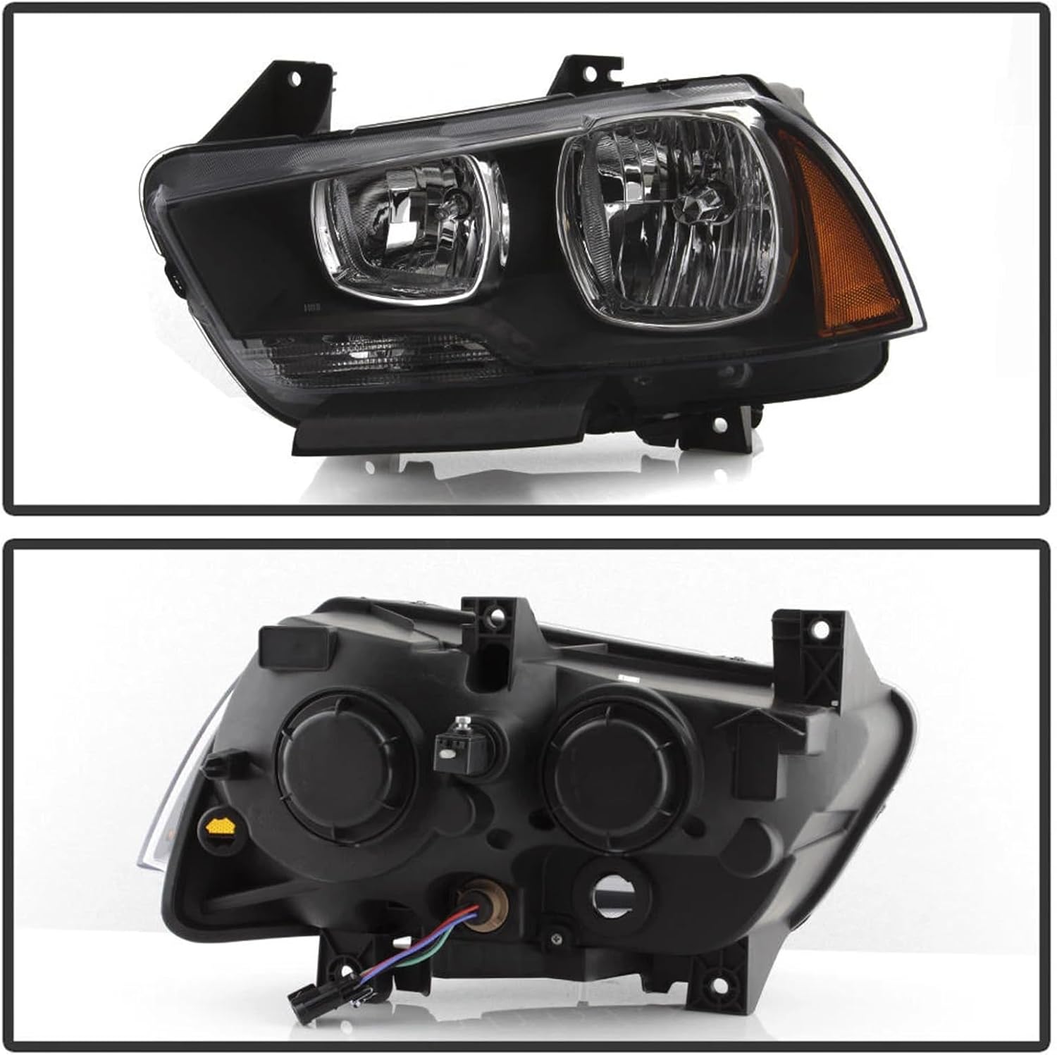 Chrome Housing Amber Corner Turn Signal Headlights fit for 2011 2012 2013 2014 Dodge Charger R/T SE SRT8 SXT Plus Persuit Sedan (BLACK+AMBER SIDE)