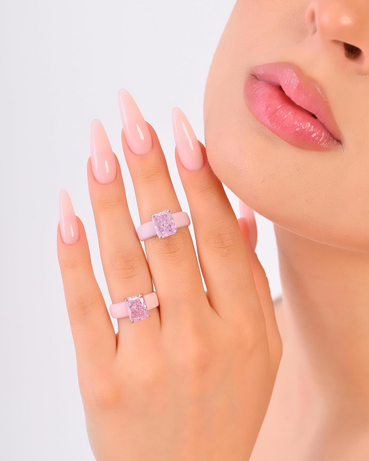 Rinfit Silicone Ring with Pink Stone, Emerald Cut CZ