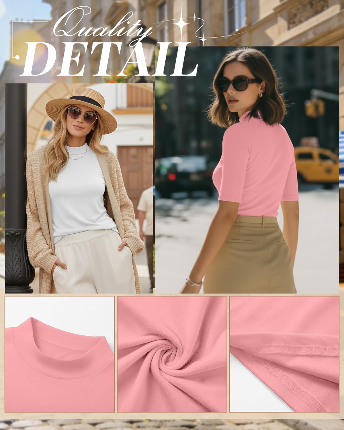 Ficerd 2 Pack Women's Mock Turtleneck T Shirts, Half Sleeve Business Casual Tunic Tops Slim Fit Summer Basic Dressy Tee Shirt - Image 5