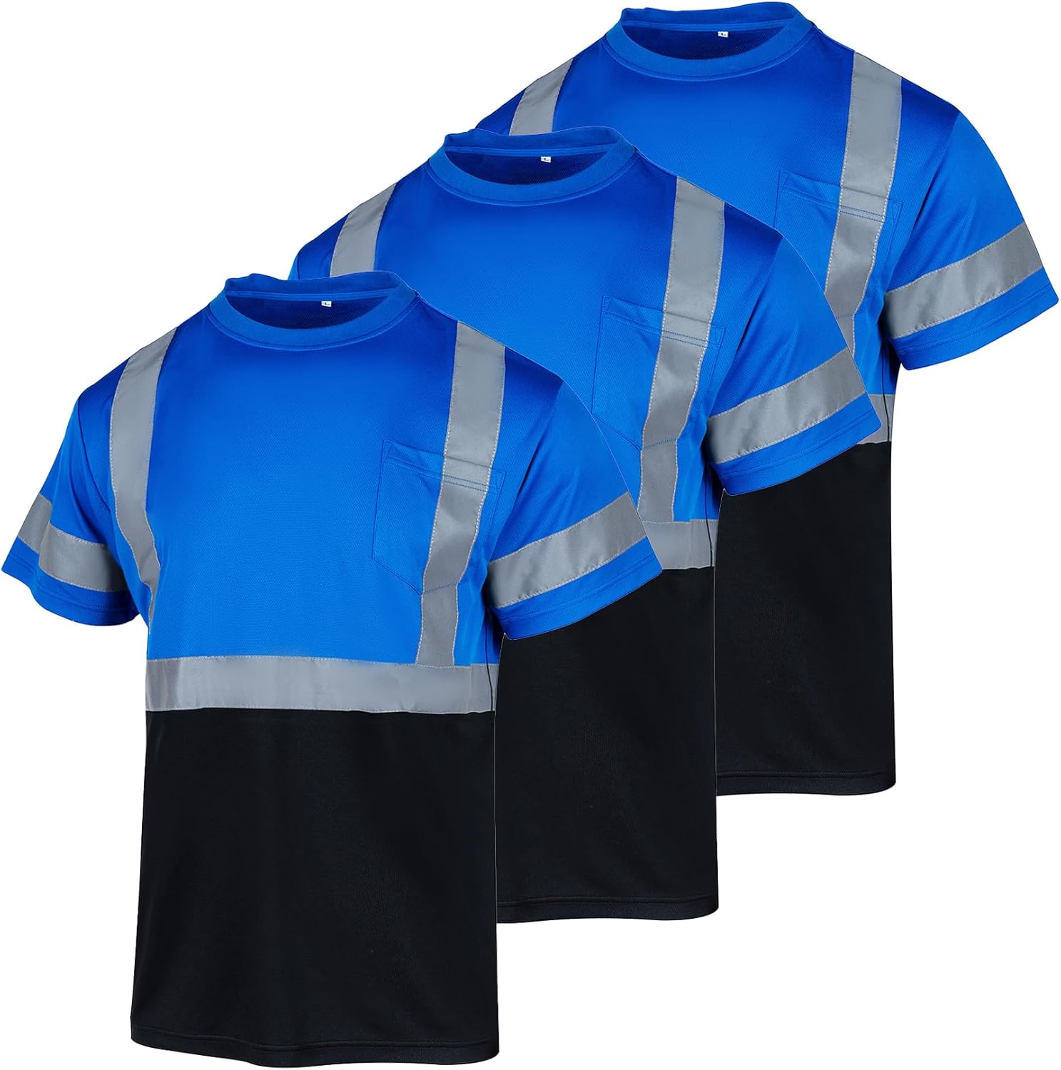 VENDACE Safety Shirts for Men 3 Pack High Visibility Reflective Hi Vis Short Sleeve Construction Work Shirt(Royal Blue,L)