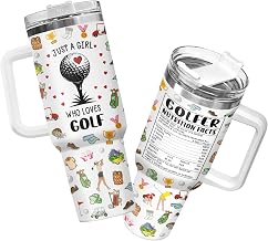 34HD Just A Girl Who Loves Golf Tumbler with Handle and Straw, 40oz Golfer Nutrition Facts Cup with Lid Stainless Steel, Birthday Gifts for Golf Lover Women Christmas Gift