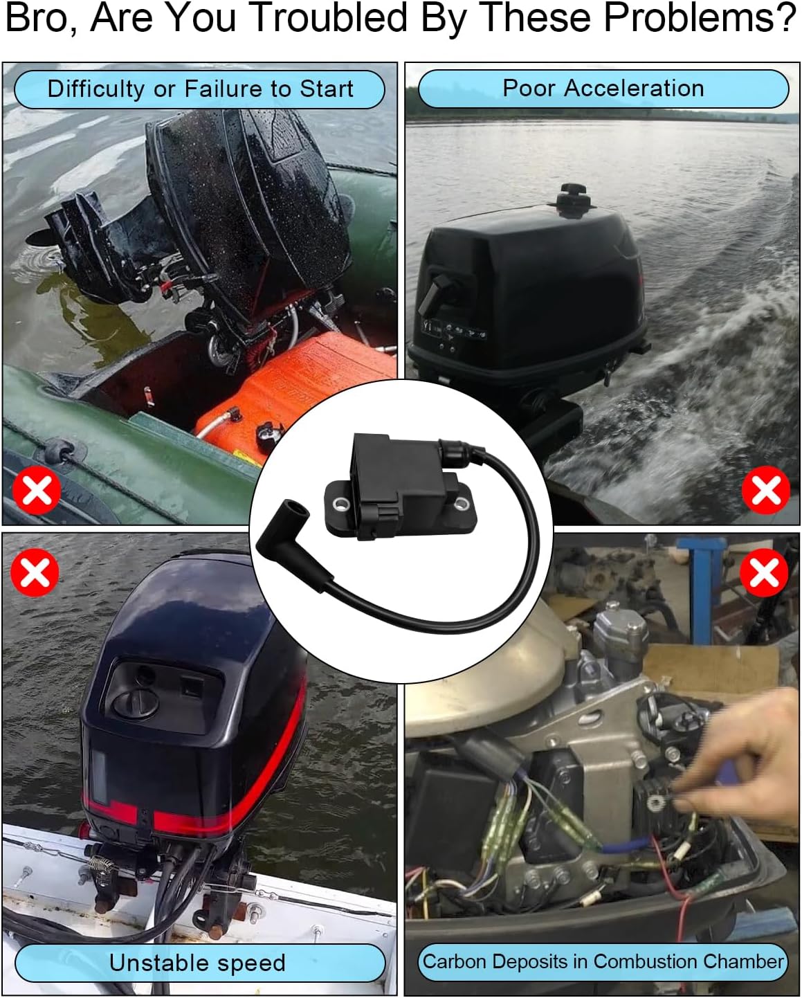 2PCS Outboard Ignition Coil CDM Module Fit For Mercury 30-300HP Force 40 50 75 90 and 120HP 1996-2007 Replace 114-7509 827509A10 827509T7, 4 Pins Outboard Ignition Coil Packs Replacement