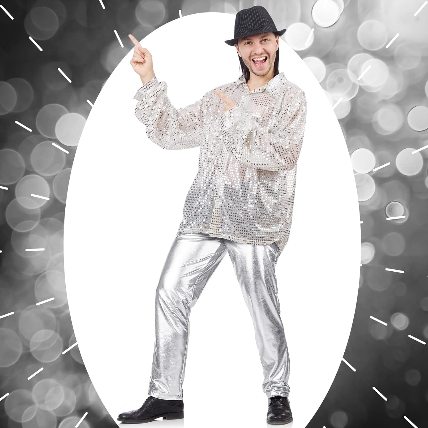 70s Disco Mens Metallic Shiny Suit Pants Hip-Hop Shinny Trousers Halloween Costume for Rave Nightclub Dance Party