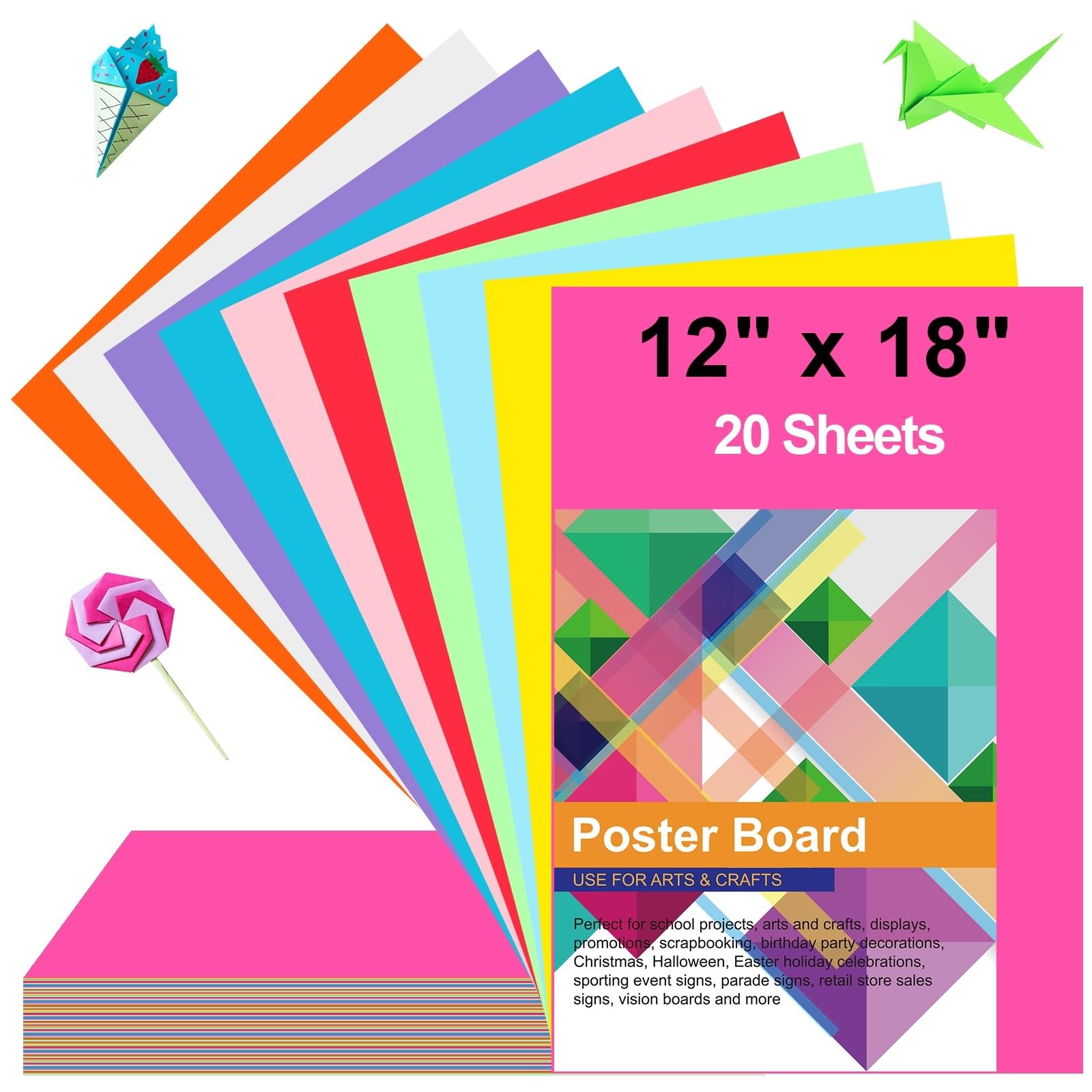 20 Pcs Poster Board Colorful Paper 12x18, ROOKEA Vision Boards Bulk Blank Graphic Display Posterboard Card Paper for Arts Craft Projects Drawing