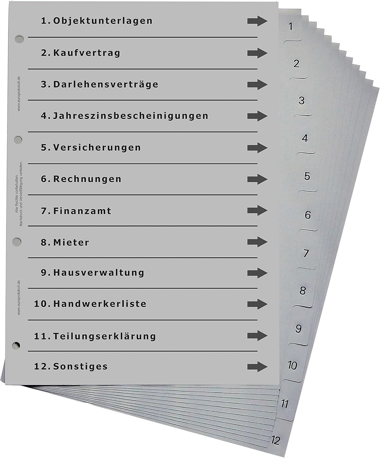 Ordnerregister für Immobilien, durchdachtes Register für DIN A4 Ordner