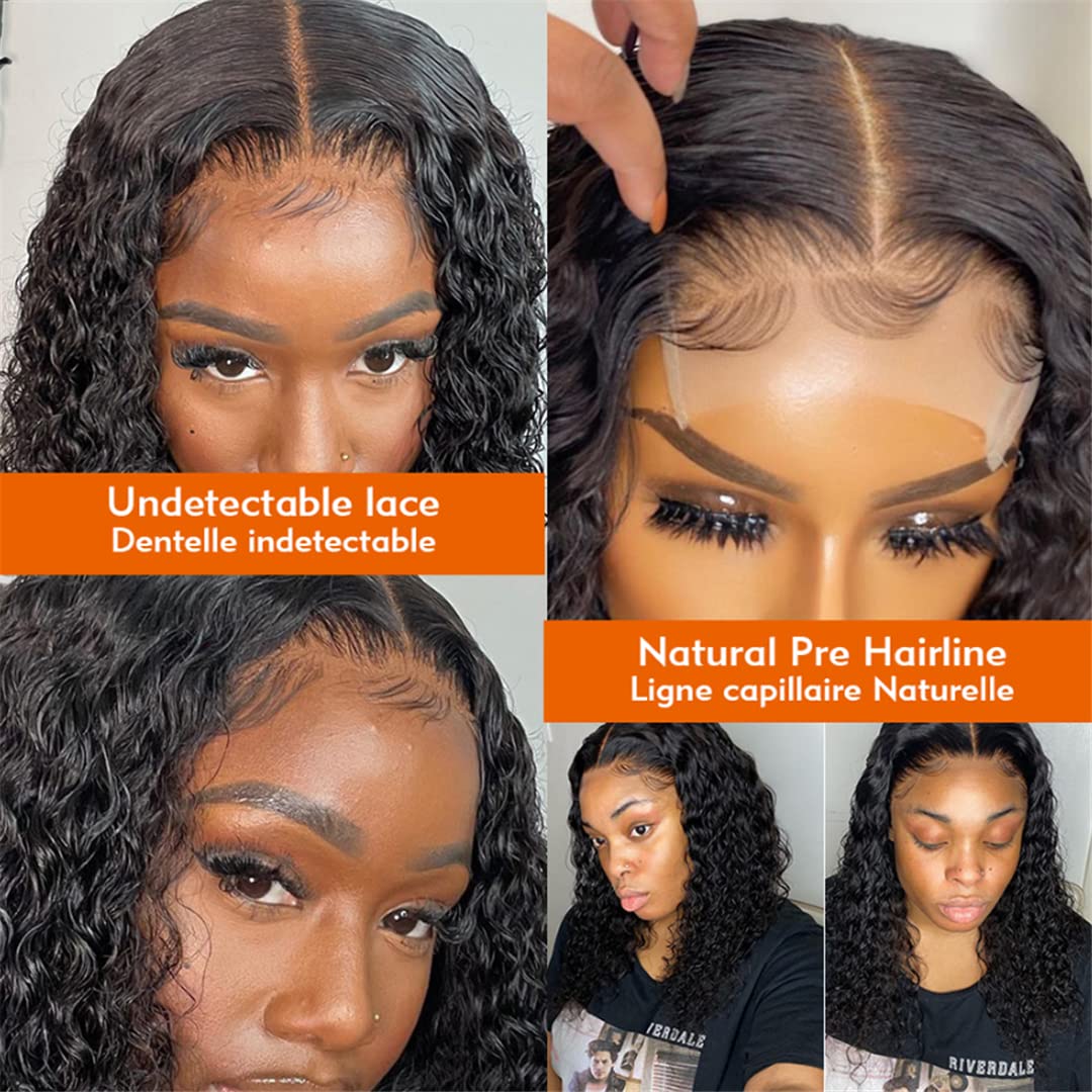Glueless Human Hair Bob Wig 16 Inch 180 Density 4x4 Lace Closure Amazon.com : 180 Density 4X4 Closure Short Bob Wig Kinky  main image 2