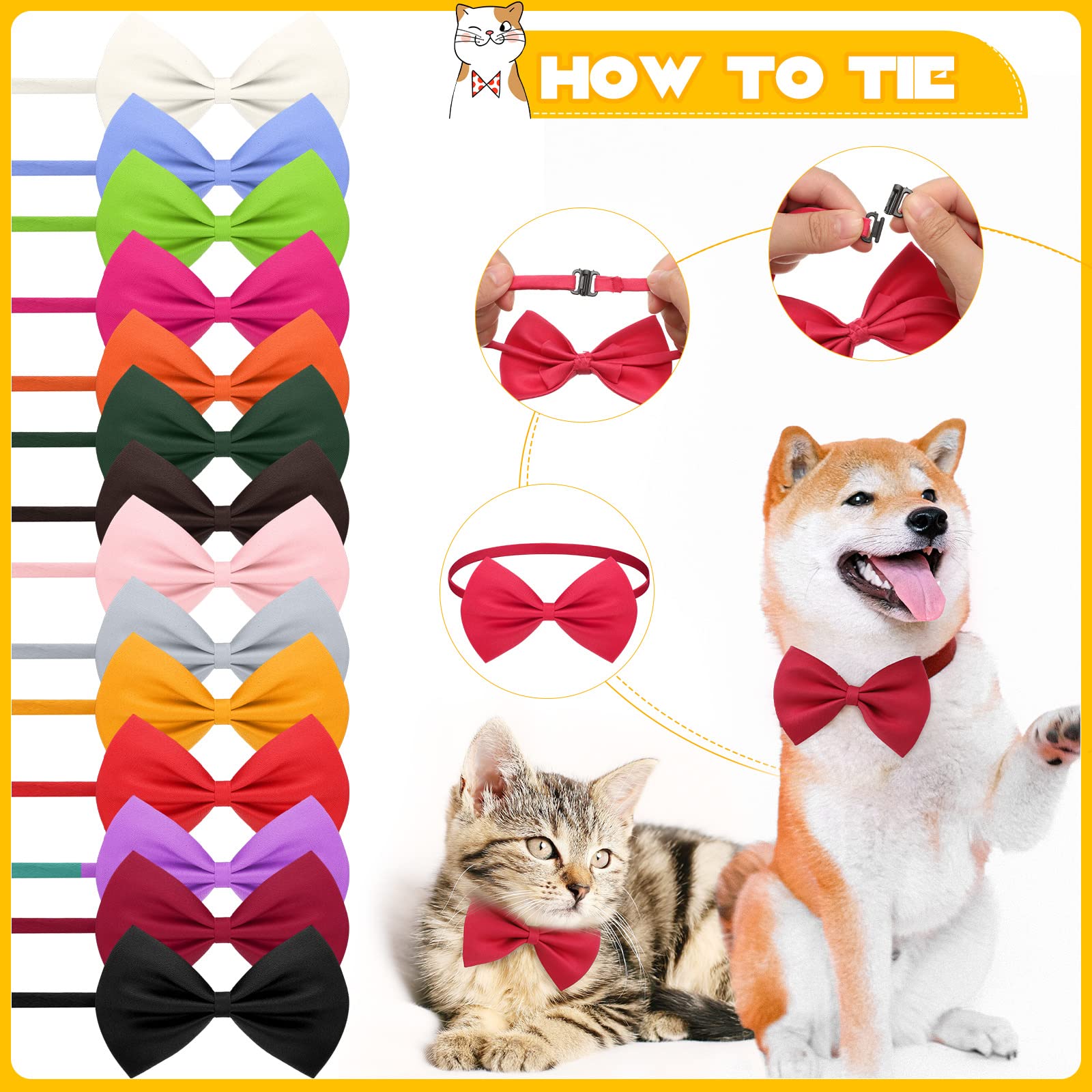 120 Stück HundeFliegen mit verstellbarem Halsband, Welpen, KatzenFliege, HaustierHundehalsband, FellpflegeMix, 14 Farben, solide WelpenKrawatten Katzenhalsbänder, PETFellpflegeZubehör