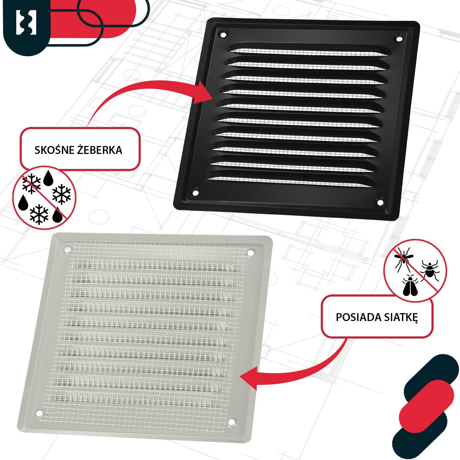KOTARBAU® Kratka Wentylacyjna - 165 X 165 MM - Wentylacja z Siatką - Stal - Metalowa - Czarna