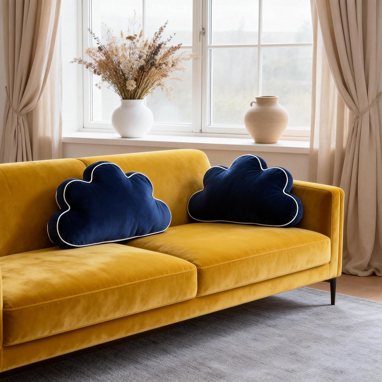 Navy Cloud Pillow 22 Inch Soft Velvet Decorative Cushion Bed Couch Chair Nursery Living Room Bedroom Decor