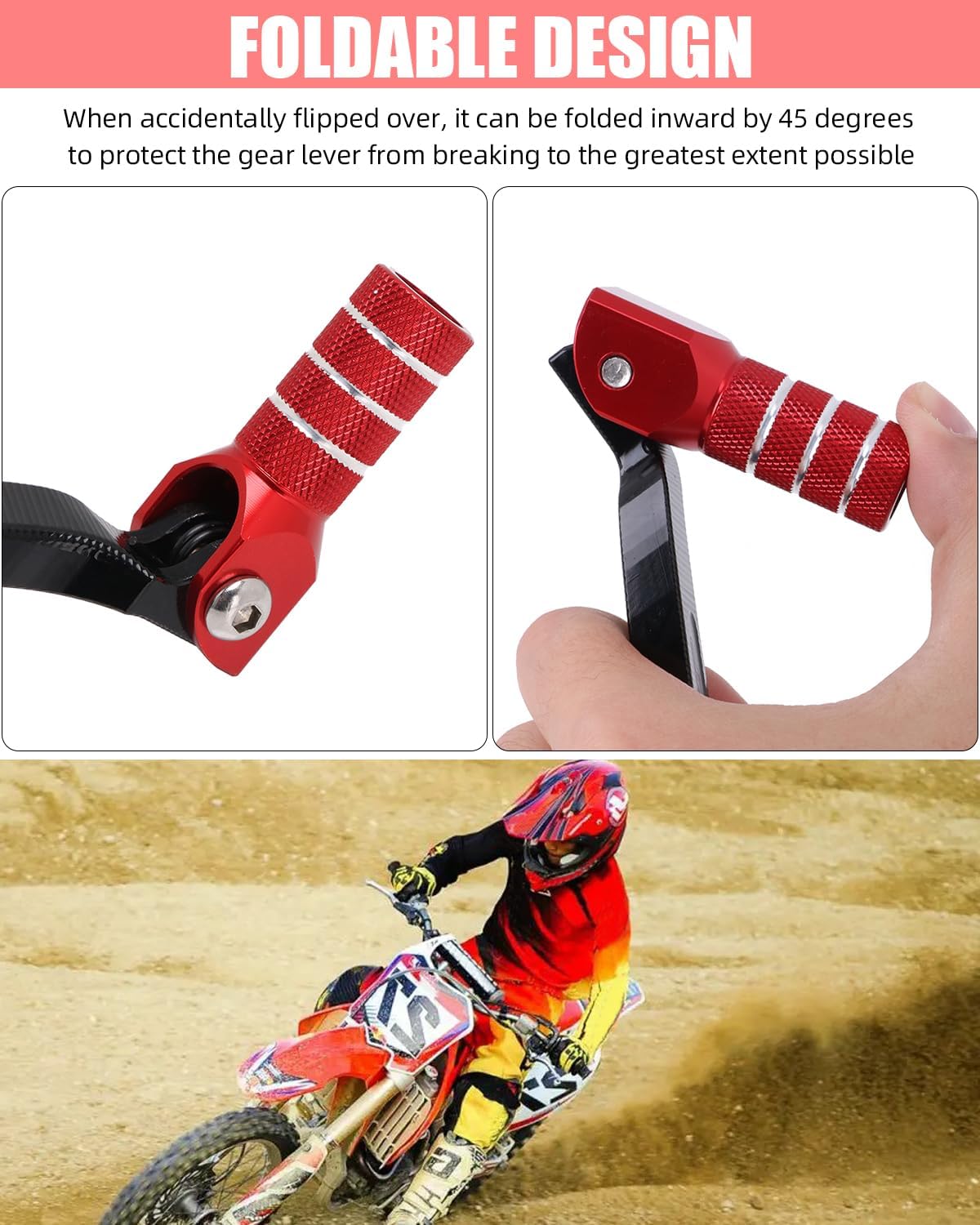 JFG RACING Dirt Bike Gear Shifter,Foldable CNC Motorcycle Foot Shift Lever Pedal for CRF250R 2010-2017 Red