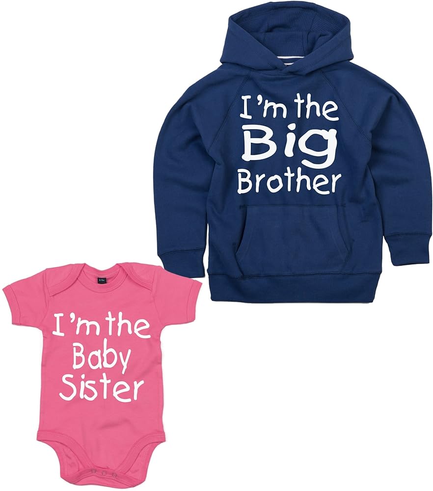 Set Felpa + Body Fratello/sorella | Stampato "I'm The Big Brother" E "I'm The Little Sister"