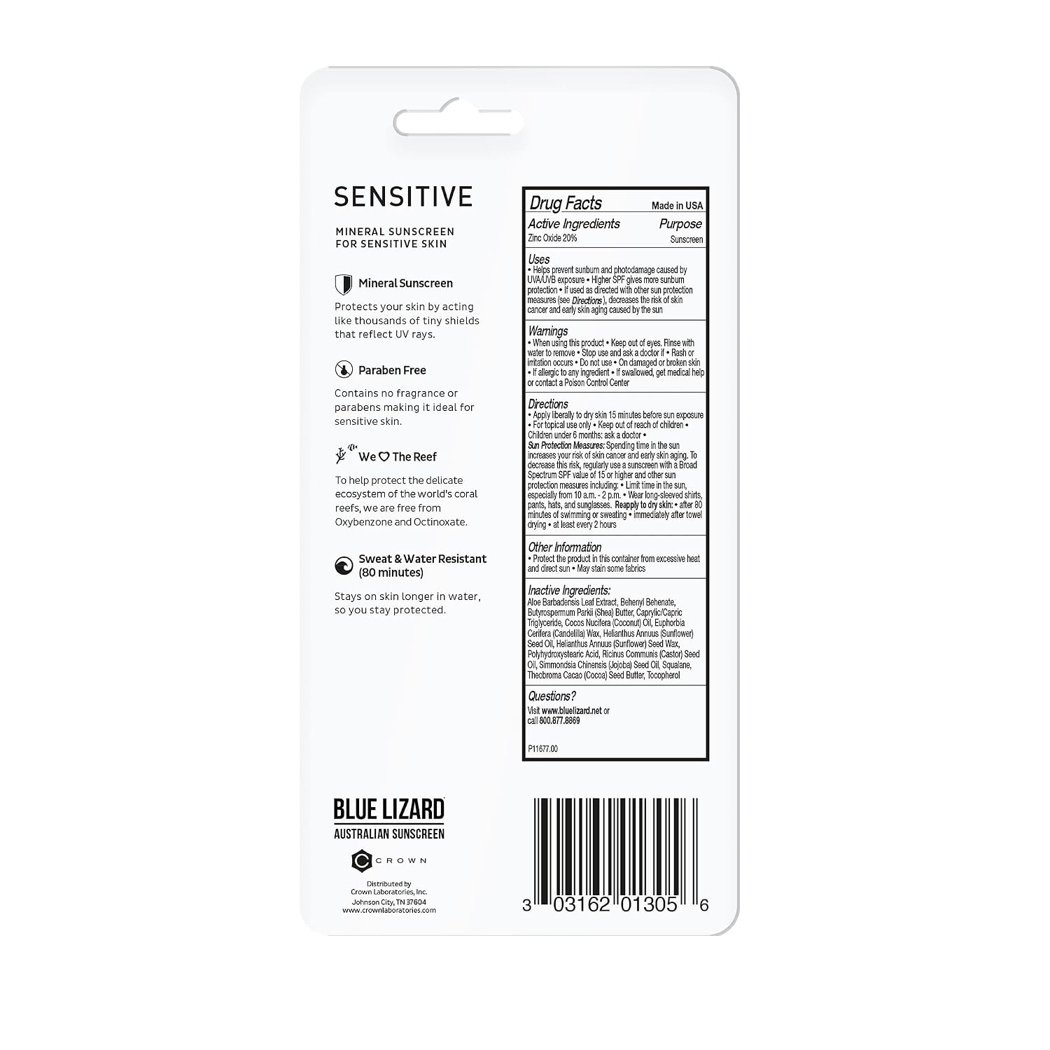 BLUE LIZARD Sensitive Mineral Sunscreen Stick with Zinc Oxide, SPF 50+, Water Resistant, UVA UVB Protection Easy to Apply, Fragrance Free, 0.5 Oz