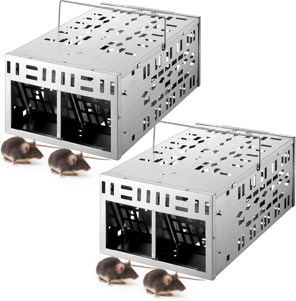 2 Pack Rat Trap Humane Mouse Trap with Double Opening One Way Door Design Automatic Continuous Cycle Live Mouse No Kill for Indoor and Outdoor Capturing or Releasing Rodents