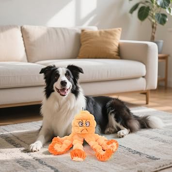 LIFLIX Squeaky Octopus Dog Toy, Large Soft Plush Toy for Indoor Dogs, Interactive Dog Toys to Keep Them Busy, Not for Aggressive Chewers, Tug-of-War Dog Toy, Yellow