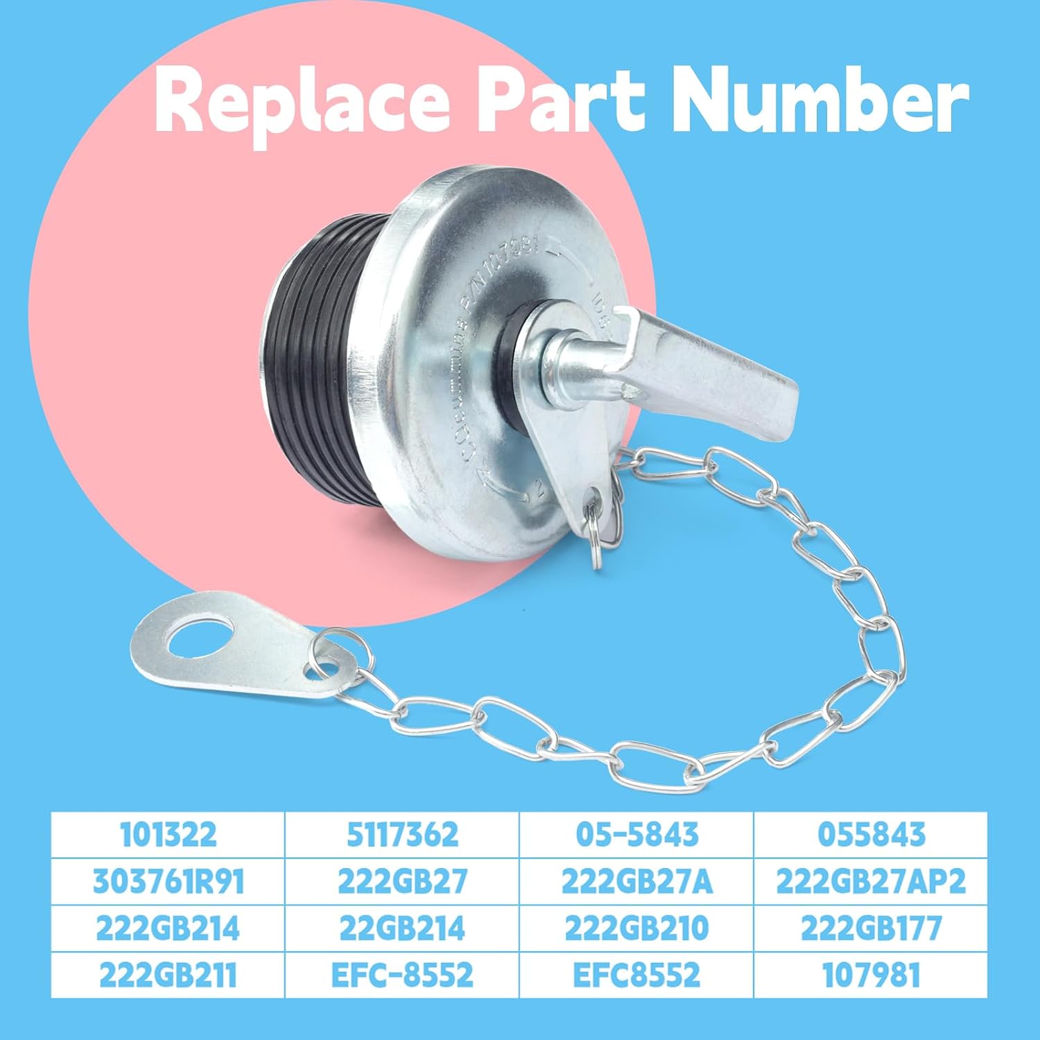 101322 Oil Filler Cap W/Chain Compatible with All 2In Oil Filler Tubes Replacement for Cummins Bottle Stopper Type 855 N14 L10 M11 ISM for Mack E6 for Cat for Volvo for IHC Replace 5117362 107981